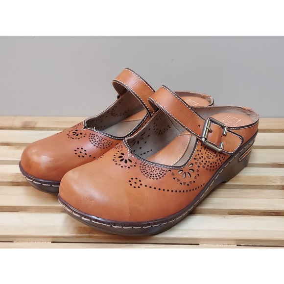 L'Artiste by Spring Step | Orange Tan | Leather Buckled Clog Size 40 US 9.5 - Picture 2 of 11